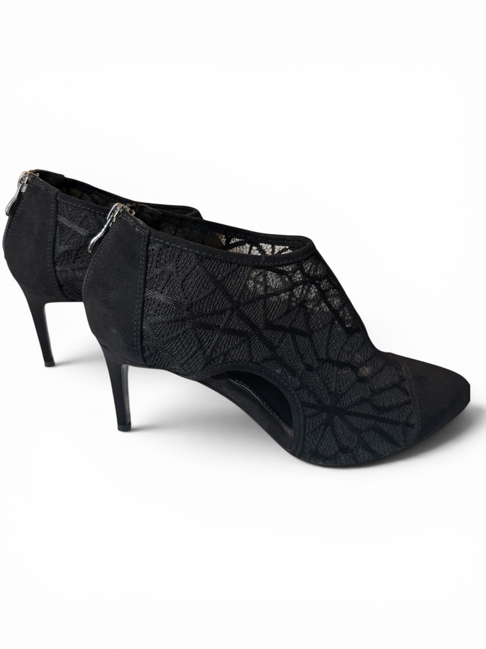 next Black Lace Pointed Stiletto Ankle Booties